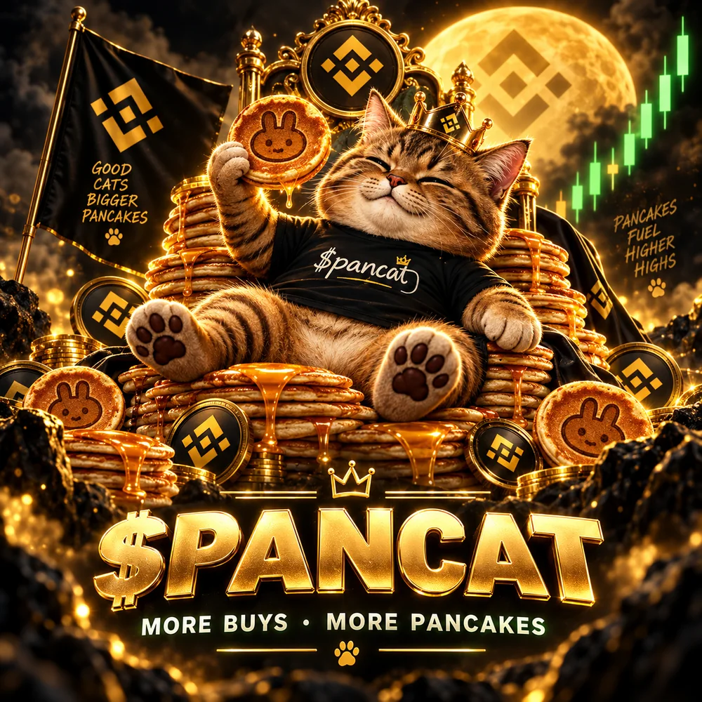 PanCat sitting on a golden pancake throne